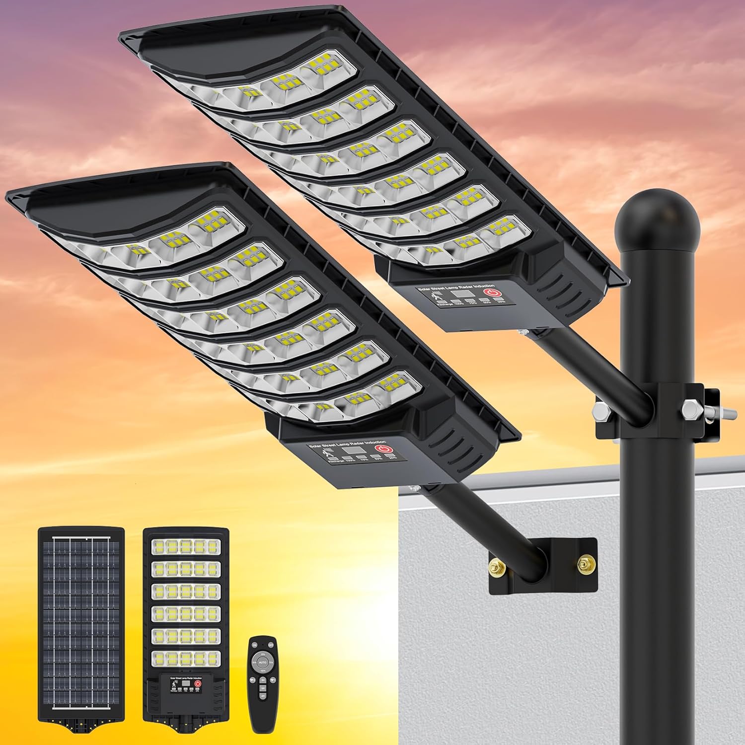 Solar Street Lights Outdoor Waterproof ,45000LM 320°Wide Angle Flood light, LED Solar Parking Light with Motion Sensor and...