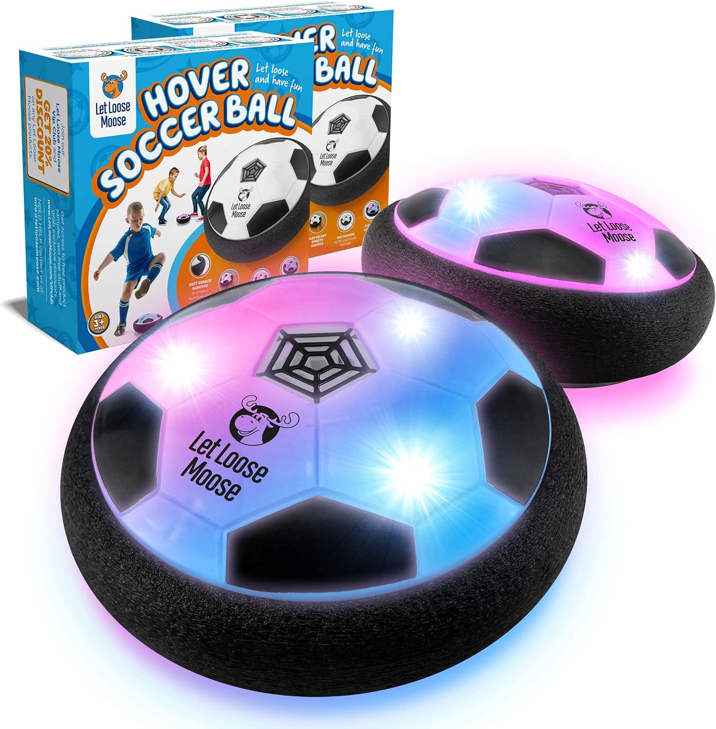 Let Loose Moose Hover Soccer Ball, Set of 2 LED Soccer Ball Toys, Gifts for 8 Year Old Boys, Indoor LED Floating Football ...