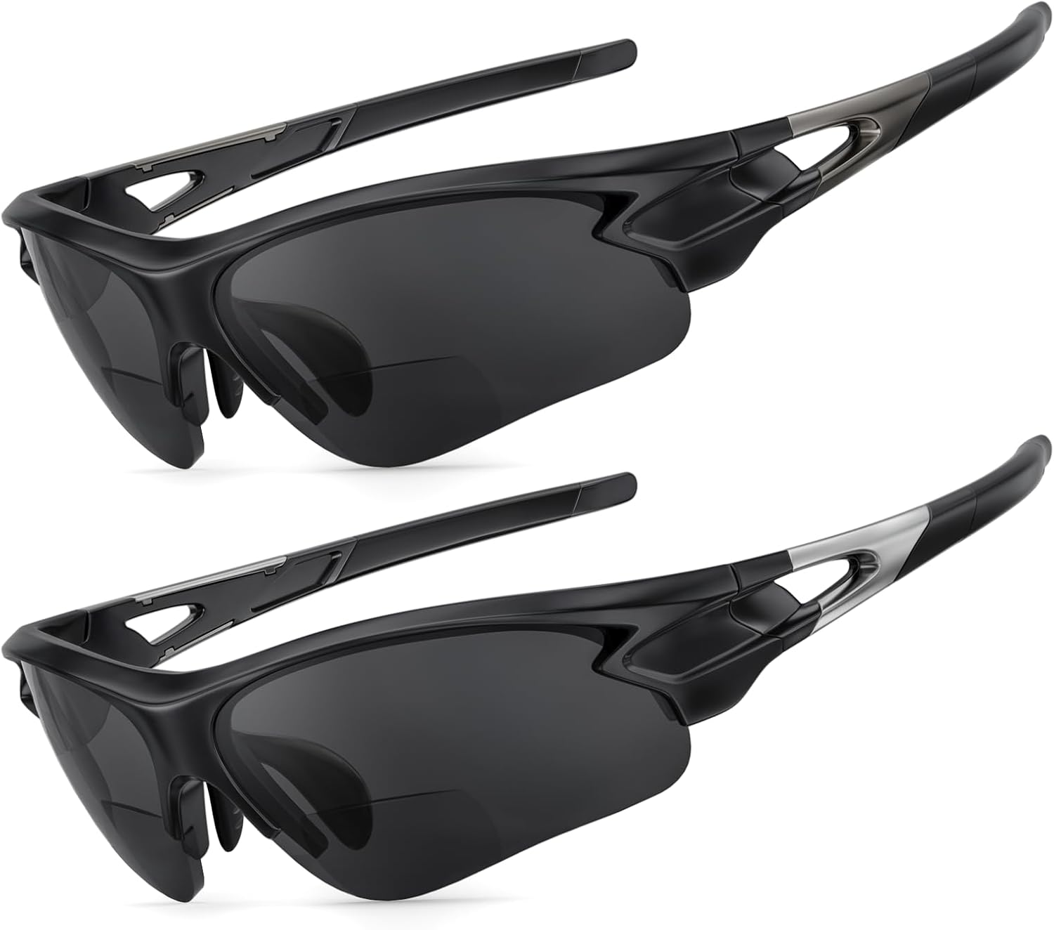 SKYOLUY Attractive Bifocal Reading Sunglasses for Men, Durable TR90 Semi Rimless Wrap Around Design Sun Readers, UV400 Nea...