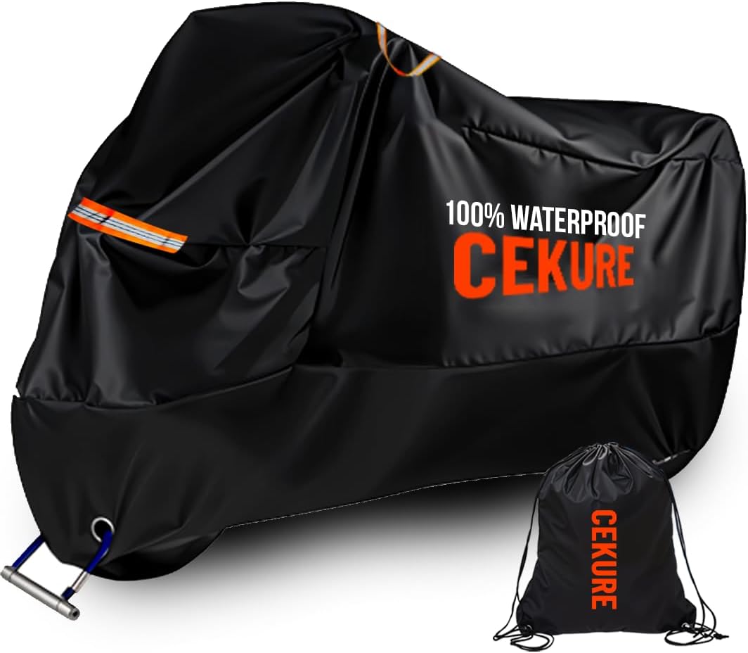 Cekure Your Ride! Heavy Duty Motorcycle Cover Waterproof Outdoor 210 Oxford Fabric with Heat Sealed Seams Ultra Waterproof...
