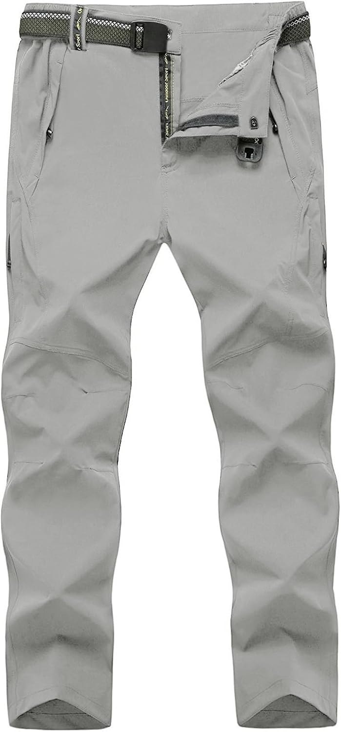 TBMPOY Men's Lightweight Hiking Pants with Belt 5 Zip Pockets Waterproof Quick-Dry Travel Fishing Work Outdoor Pants