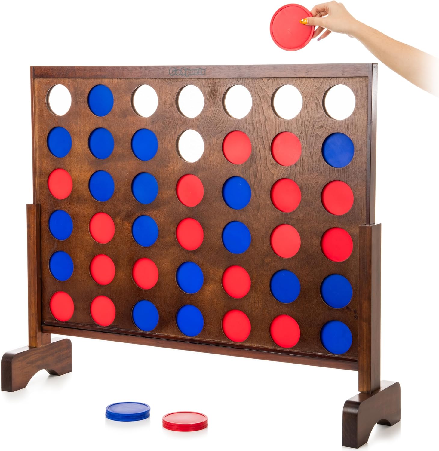 GoSports 3 Foot Width Giant Wooden 4 in a Row Game - Choose White or Dark Stain - Jumbo 4 Connect Family Fun with Coins, C...