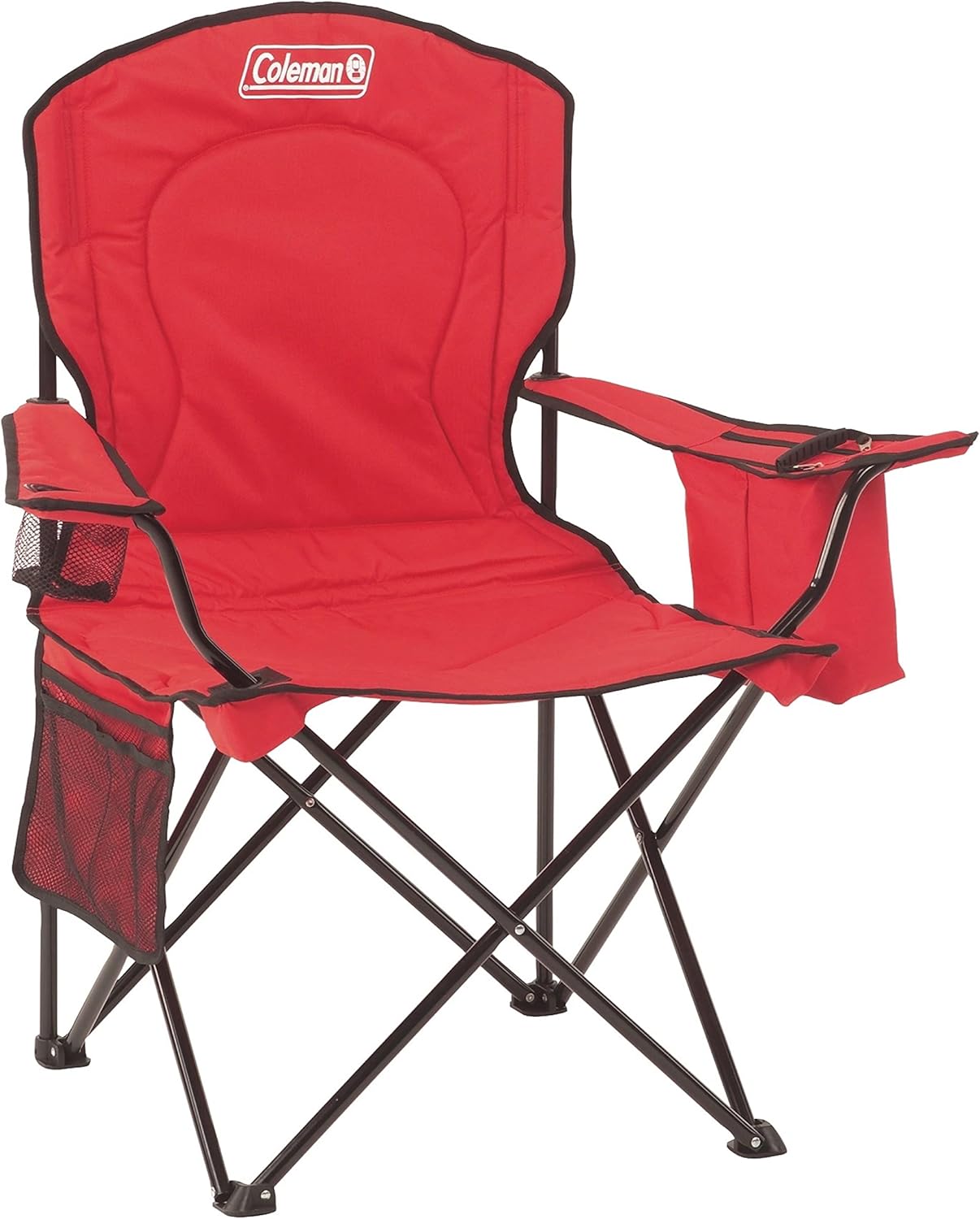 Coleman Portable Quad Camping Chair with 4-Can Cooler, Cushioned Seat & Back with Side Pockets & Cup Holder, Carry Bag Inc...