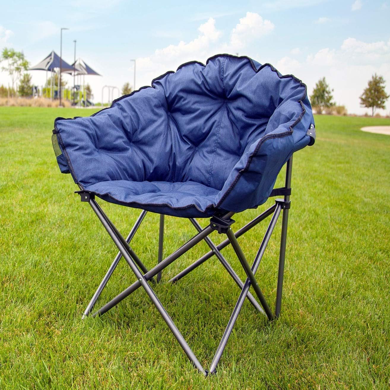 MacSports C932S-129 Padded Cushion Outdoor Folding Lounge Patio Club Chair, Gray