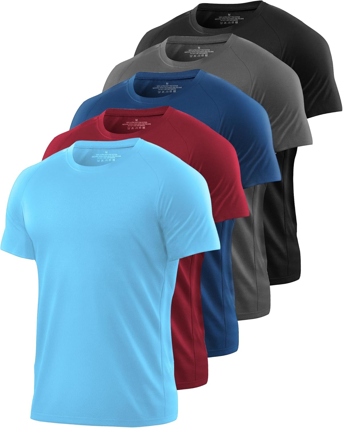 Kinglaman 5 Pack Mesh Workout Shirts for Men Dry Fit Gym Shirts Quick Dry Athletic Short Sleeve T-Shirt Moisture Wicking