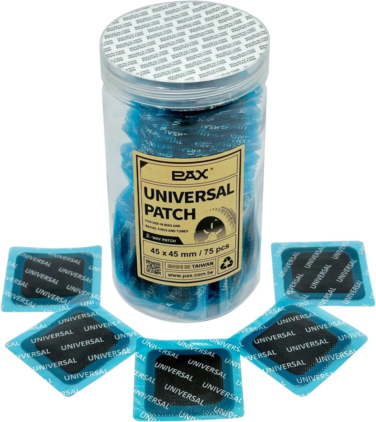 PAX 75Pcs 45x45mm Canned Square Universal Rubber Tube and Tire Repair Patches, Suitable Radial and Bias Tires, Motorcycle...