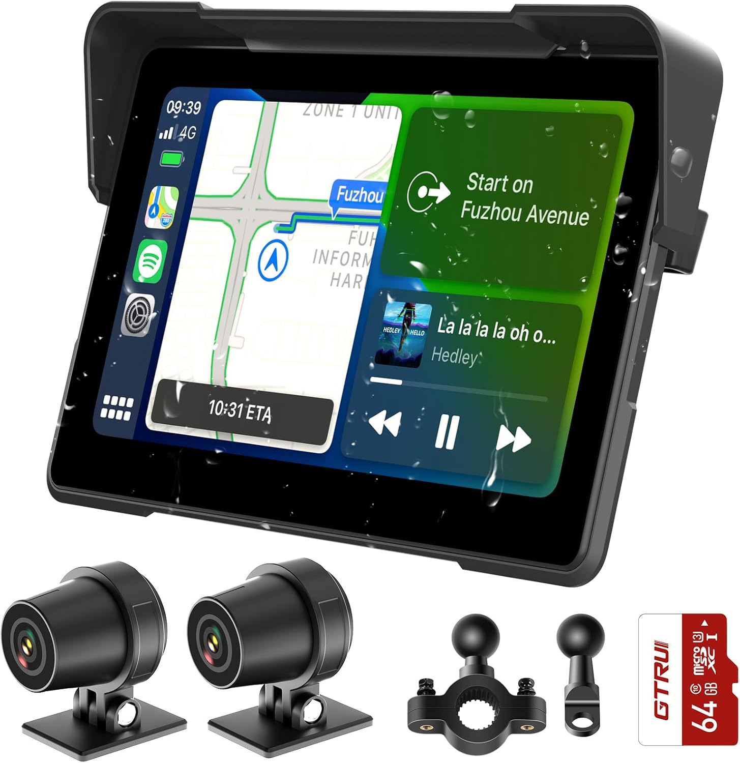 7 Inch Portable CarPlay for Motorcycle, Waterproof Touchscreen Wireless Car Play Android Auto Screen GPS Navigation for Mo...