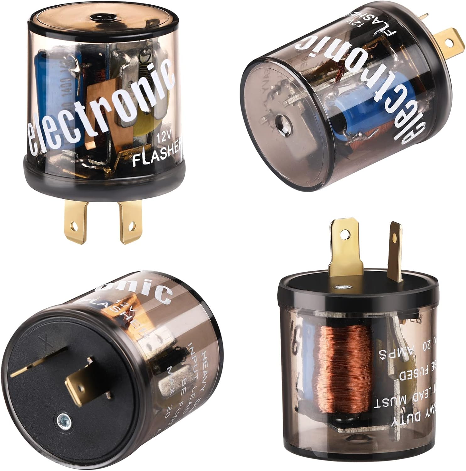 Reginary 2 Pcs 12V 2 Pin Electronic LED Flasher Relay LED Turn Signal Light Two Prong Round Heavy Duty 20 Amps Compatible ...