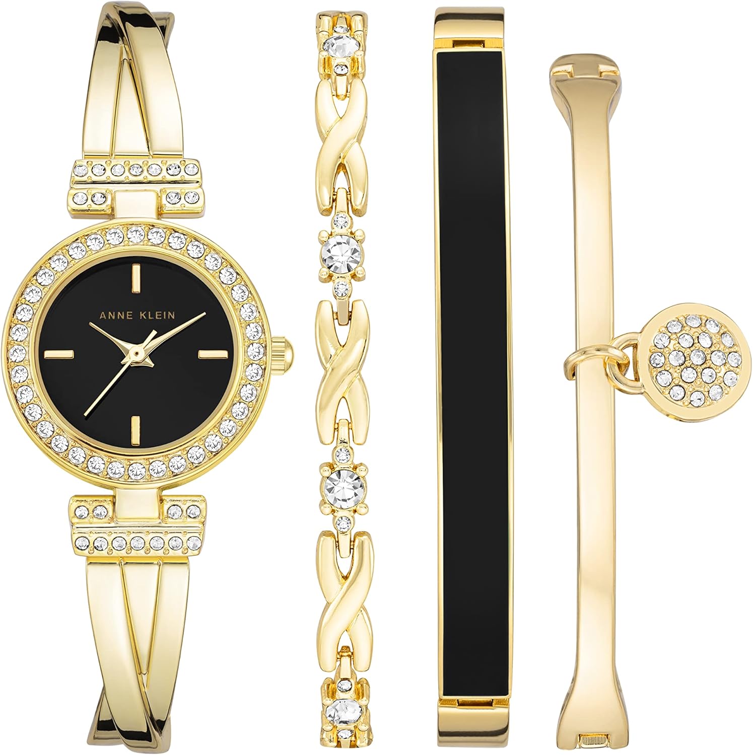 Anne Klein Women's Premium Crystal Accented Bangle Watch and Bracelet Set, AK/2238