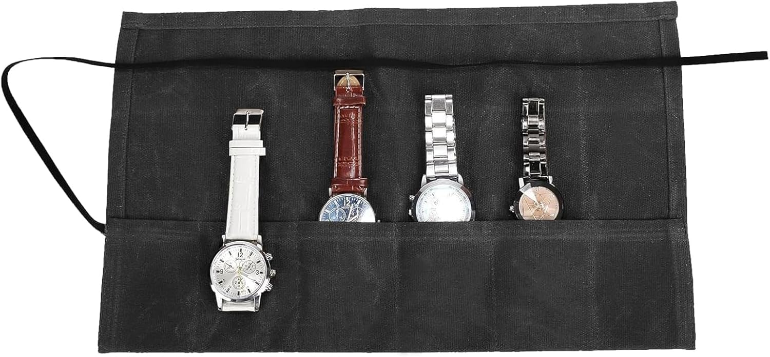 Travel Watch Roll Organizer with 6 Slots Handmade Watch Travel Case Roll-up Watch Organizer Storage Box Jewelry Roll Watch...