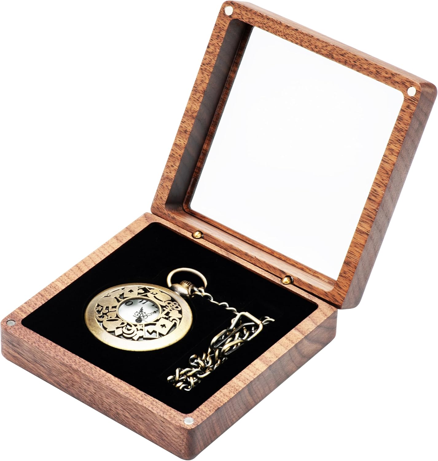 COSISO Walnut Wood Pocket Watch Box with Clear Acrylic Lid Portable Single Pocket Watch Display Storage Travel Case Organi...