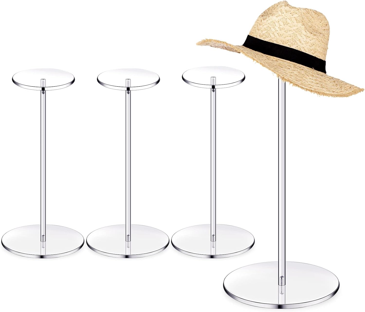 Chunful 4 Sets Acrylic Hat Stand Holder Wig Display Rack Clear Pedestal Stand Baseball Hat Rack Round Acrylic Risers for T...
