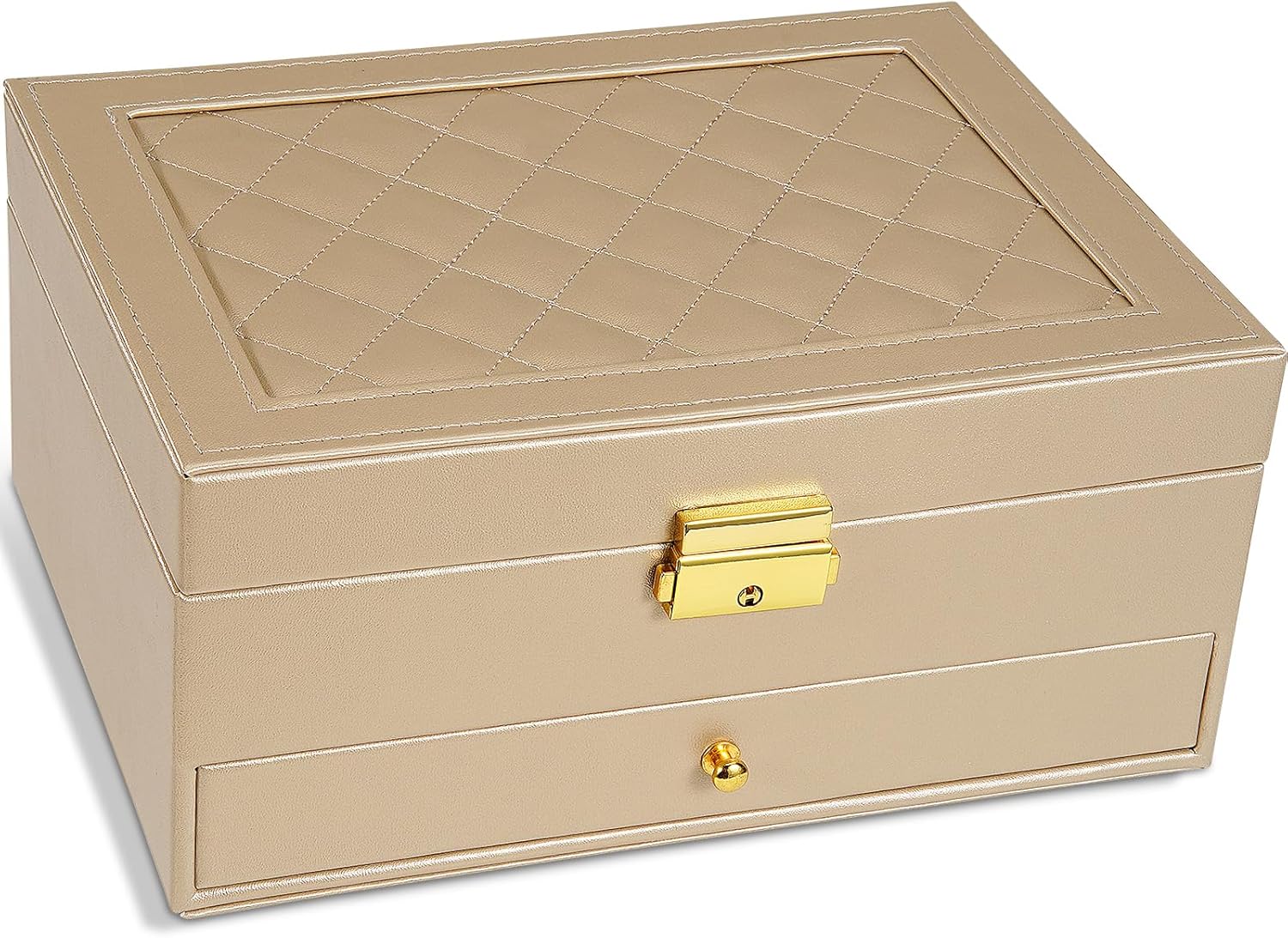 GUOER Jewelry Organizer Box for Women - Large PU Leather Jewelry Organizer Storage Case with Two Layers Display for Earrin...