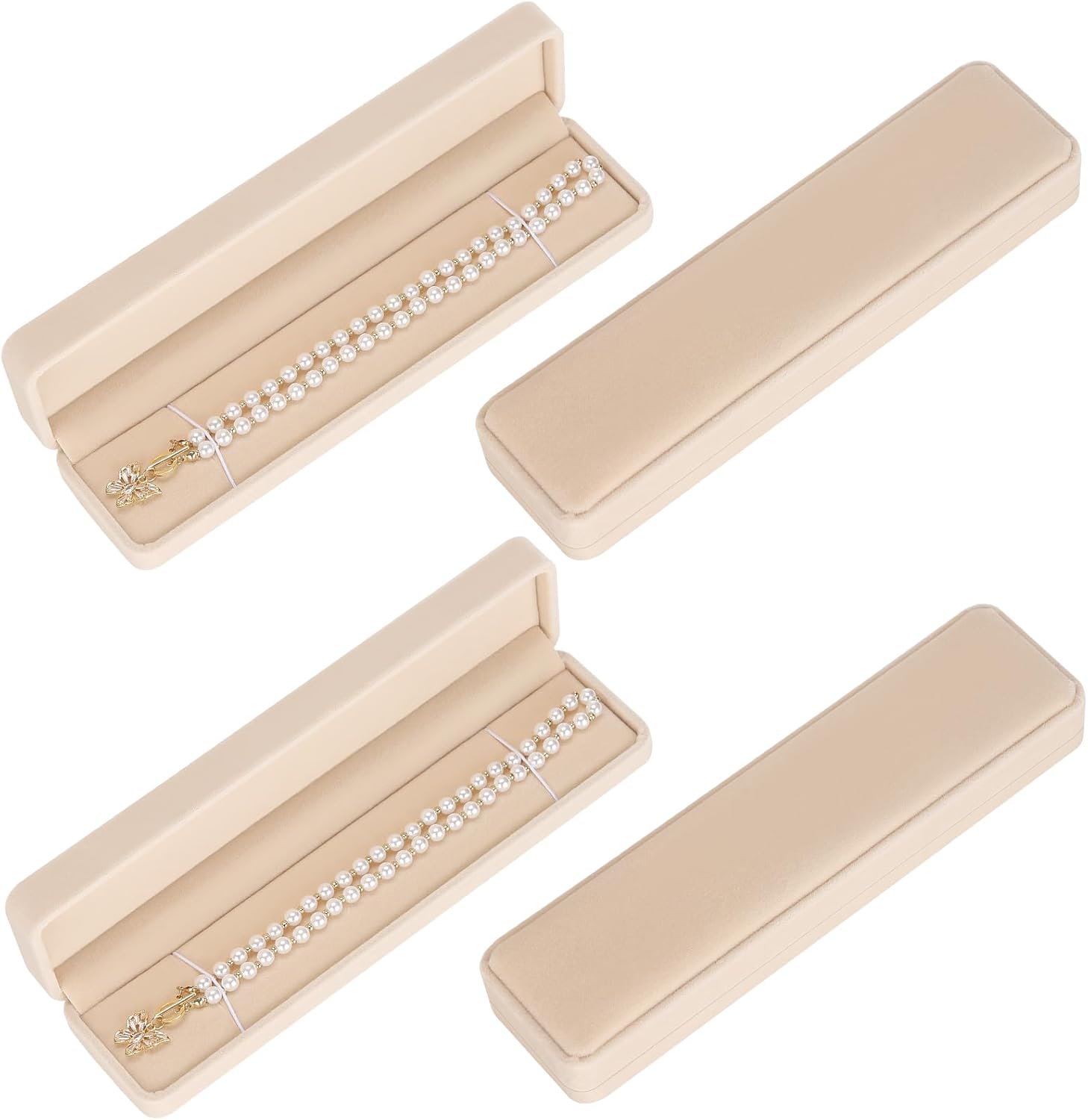 LETURE 4 Pieces Velvet Bracelet Necklace Pendant Jewelry Box, Small Long Jewelry Watch Gift Box for Proposal, Wedding, Eng...