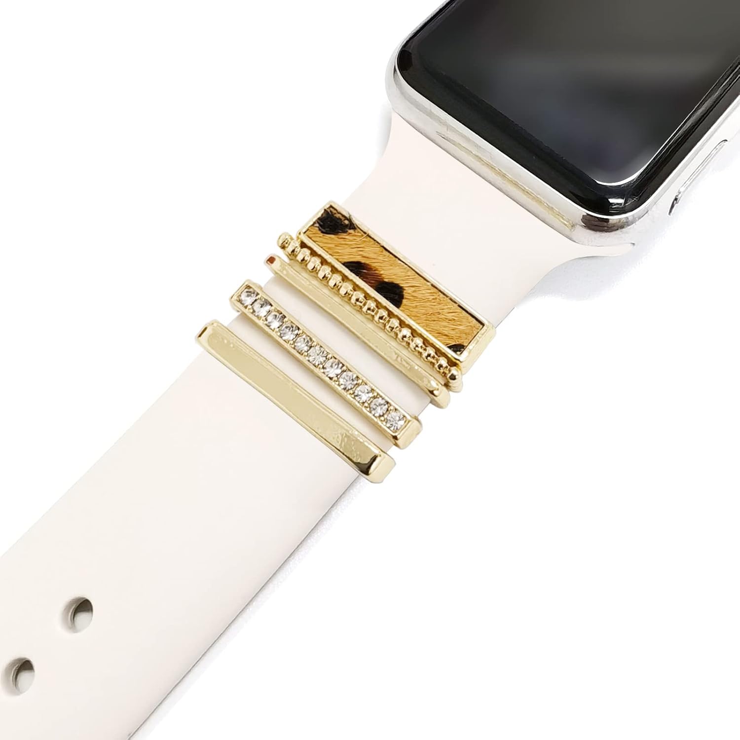 5Pcs Charms for Apple Watch band 41mm 45mm 40mm 44mm 38mm 42mm 46mm 49 Women,Diamond+Metal Jewelry Decorative Ring For iWa...