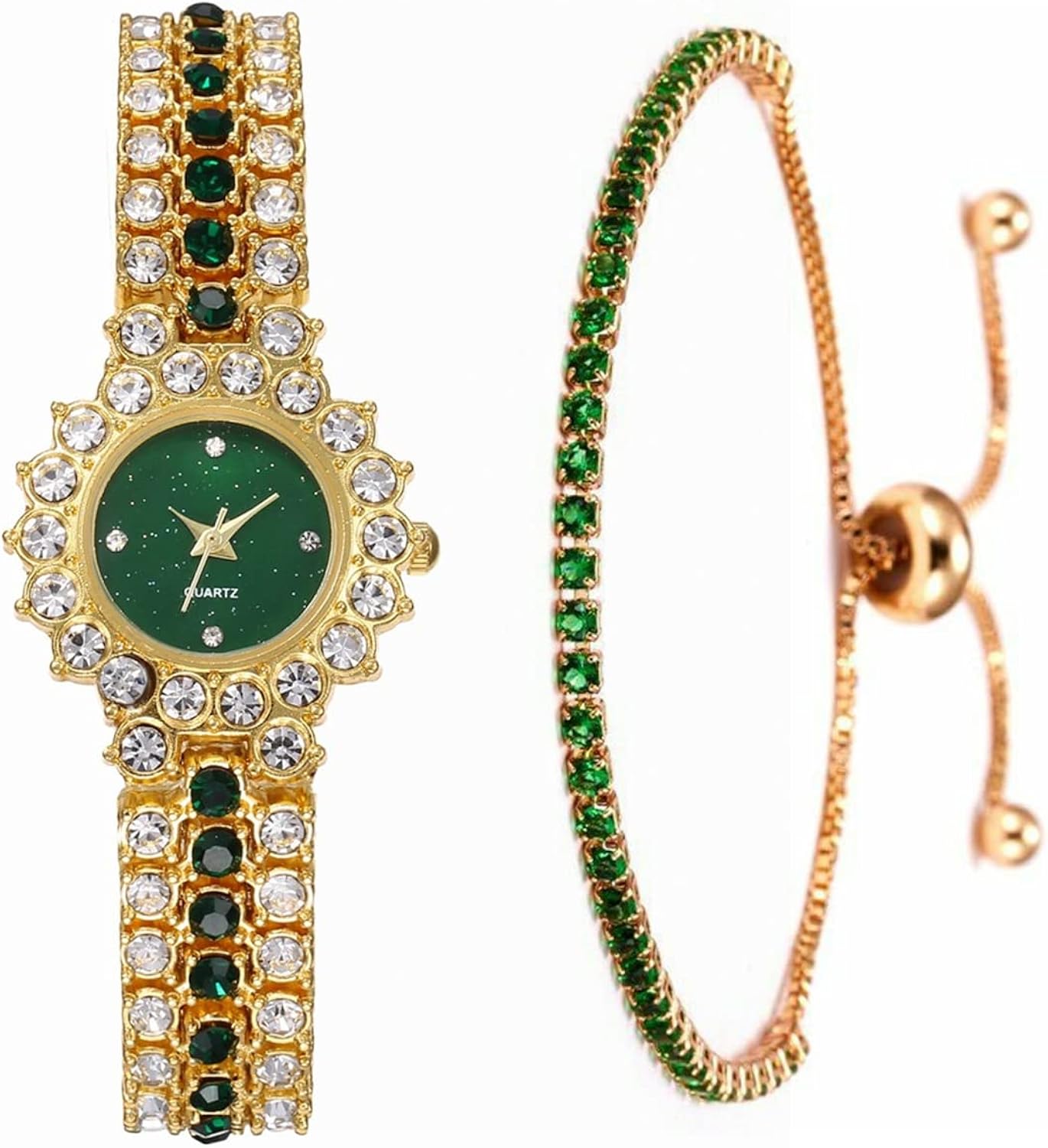 CdyBox Women Steel Belt with Diamonds Watch Quartz Bracelet Watch Set Dress Wristwatches Elegant