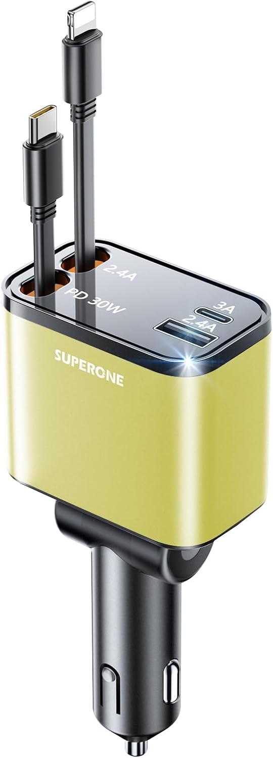 [2025 Upgraded] Retractable Car Charger, SUPERONE 69W Car Phone Charger with Cables Fast Charging, Gifts for Men Women Car...