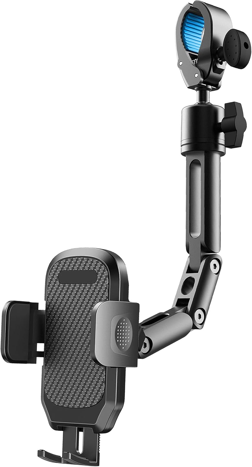 Quyee Phone Holder Car, Rear View Mirror Phone Holder - Aluminum Alloy Mount Multi-Angle Adjustment Rotatable and Retracta...