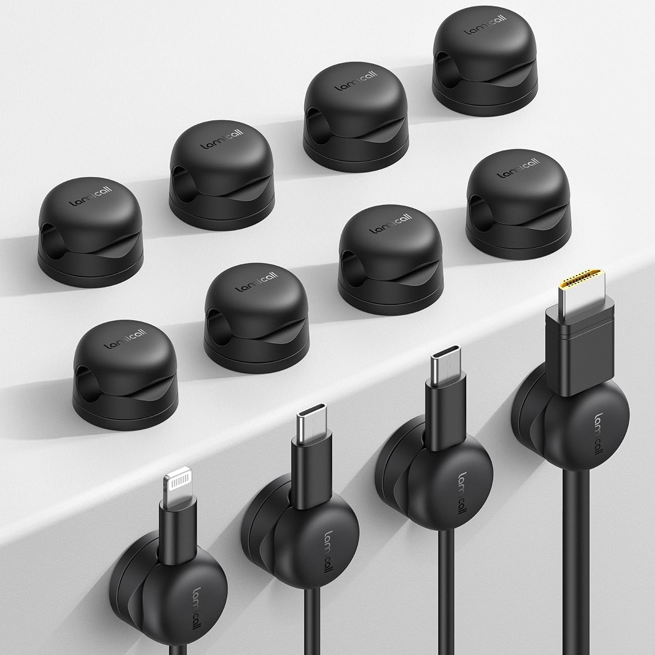 12Pack Rotatable Cord Organizer, Desk Office Nightstand Accessories - Lamicall [1s Lock] Cord Holder Mother's Day for Moth...