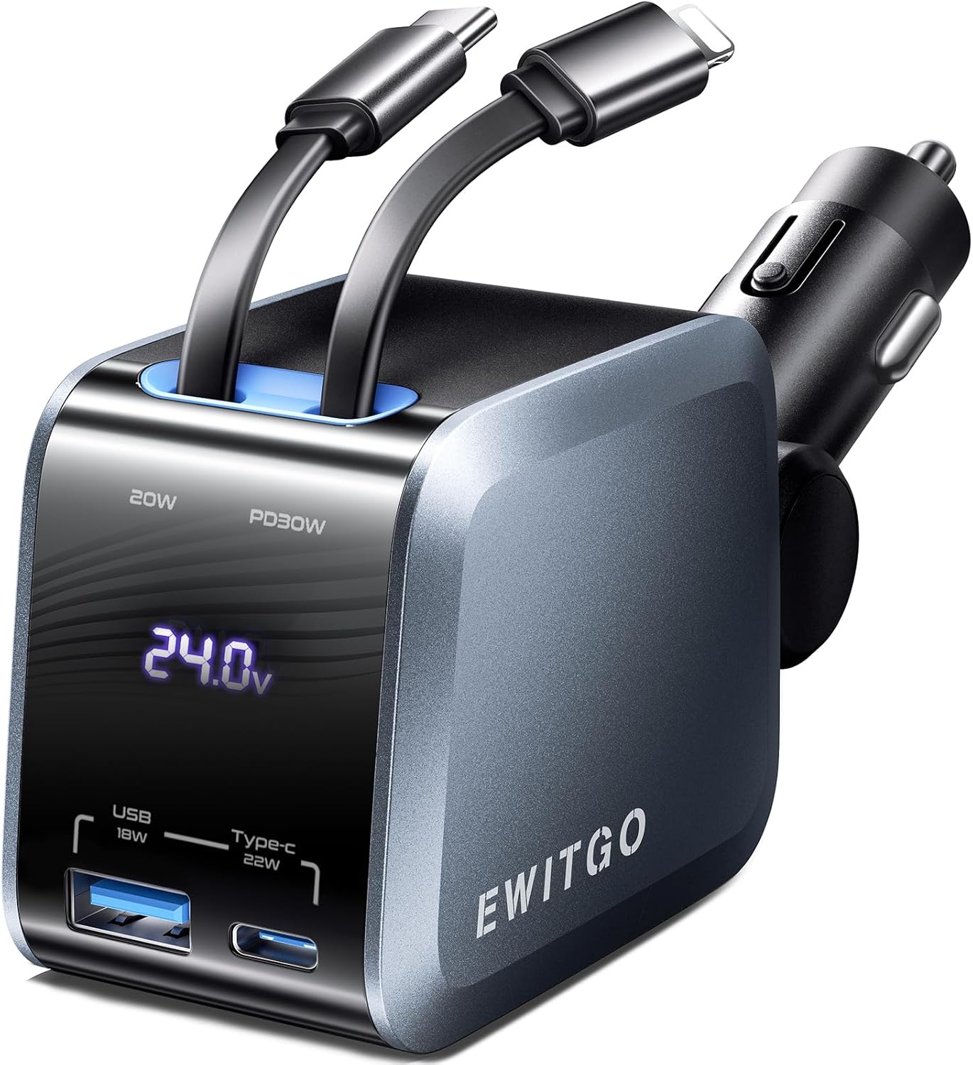 Retractable Car Charger, Car Accessories, 72W Fast Charging USB C Car Charger with 4FT Retractable Cables and 2 Ports, Tra...