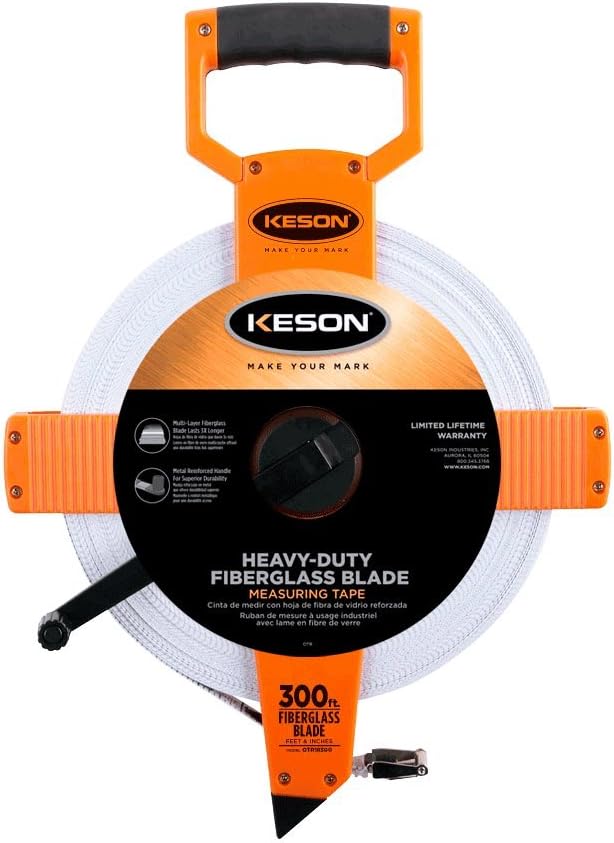 Keson OTR18300 Open Reel Fiberglass Tape Measure Reel (Graduations: ft., in. 1/8), 300-Foot