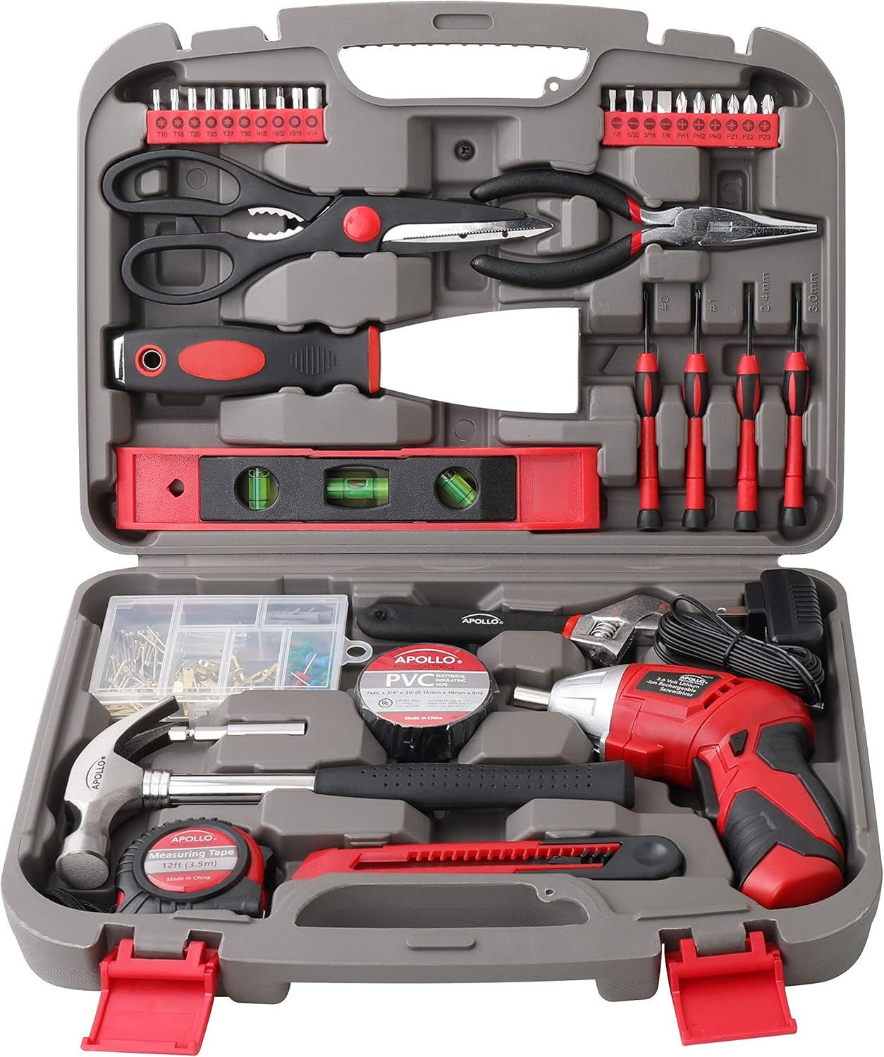Apollo Tools Original 39 Piece General Household Tool Set in Toolbox Storage Case with Essential Hand Tools for Everyday H...
