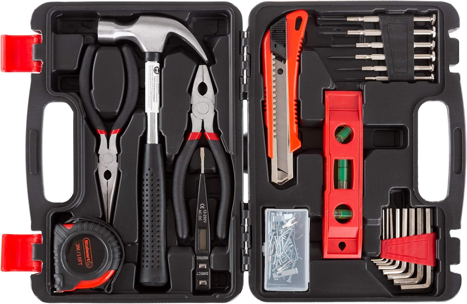 Tool Kit - 102 Heat-Treated Pieces with Carrying Case - Essential Steel Hand Tool and Basic Repair Set for Apartments, Dor...