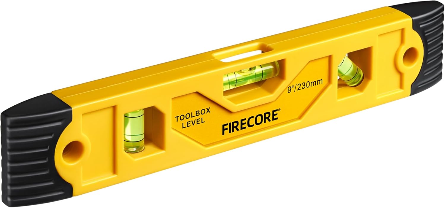 Torpedo Level Magnetic, Firecore 9 Inch Shockproof Small Leveler Tool with 3 Bubble Spirit Level 45 90 180 Degree, Constru...