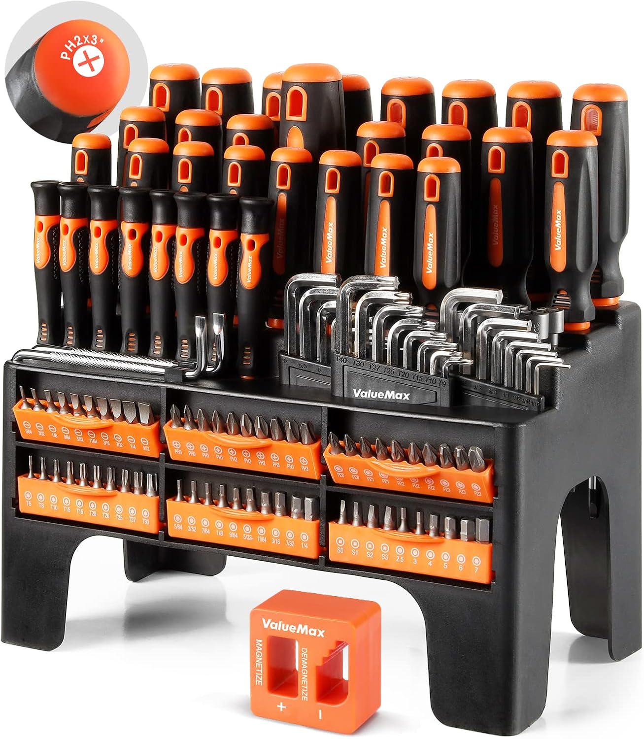 ValueMax 126-PC Magnetic Screwdriver Set with Plastic Racking Organizer, Magnetizer Demagnetizer, DIY Tools & Equipment fo...