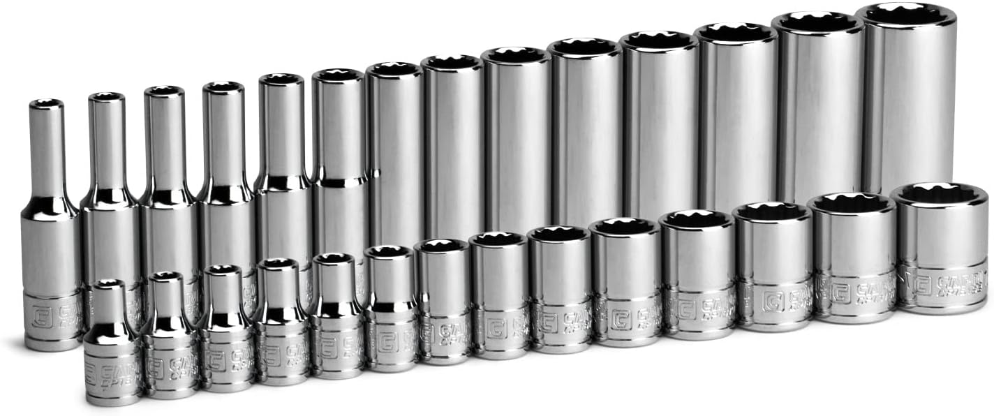 Capri Tools 1/4 in. Drive 12-Point Shallow and Deep Socket Set, SAE, 3/16 to 9/16 in., SAE, 20-Piece with Billet Aluminum ...