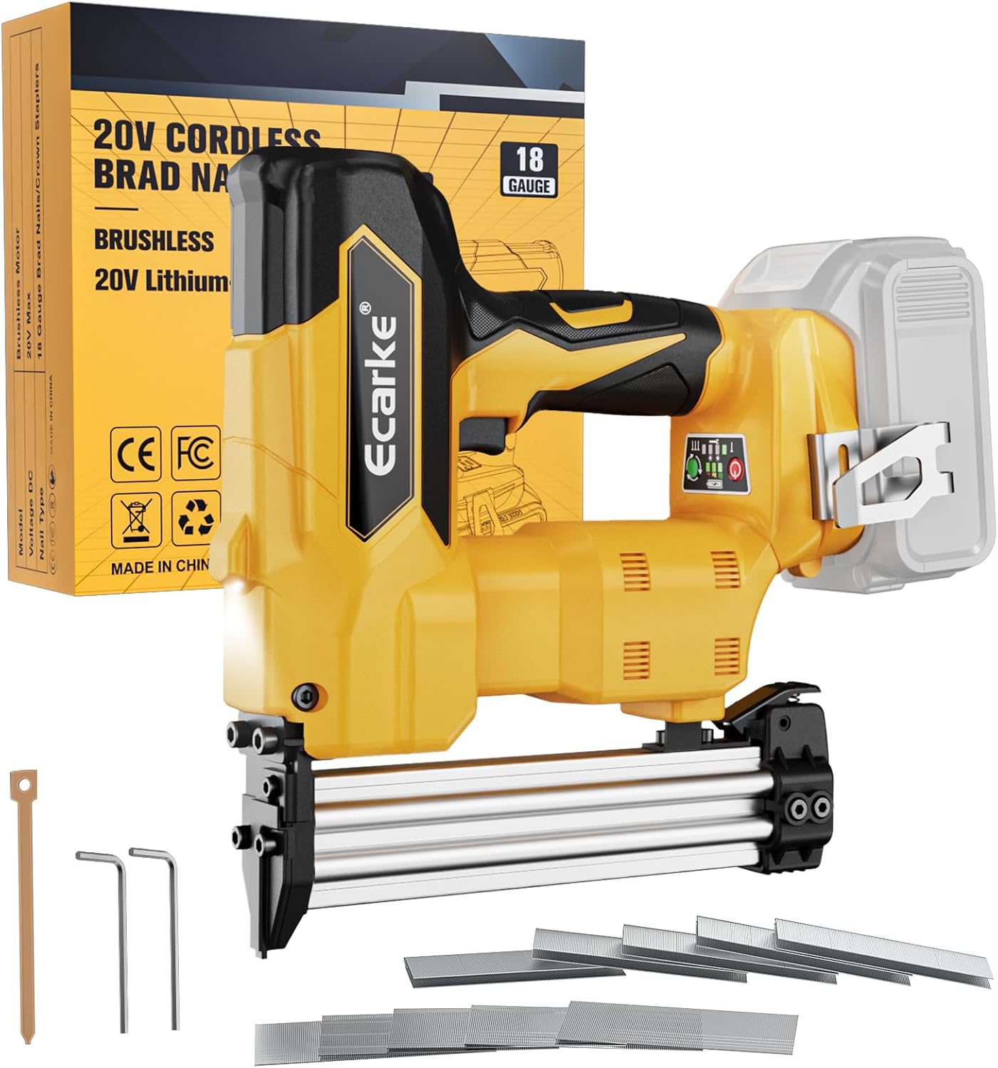 Cordless Power Brad Nailers for Dewalt 20V Battery, 18GA 2/5